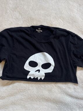 Disney Black Crop Tee with White Skull Graphic